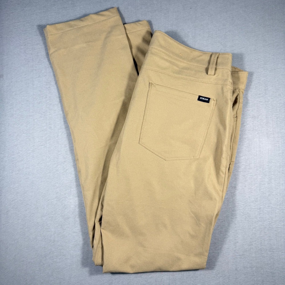 Prana Brion Slim Fit Pants Mens 36x34 Tan Khaki Recycled Polyester Hiking Travel